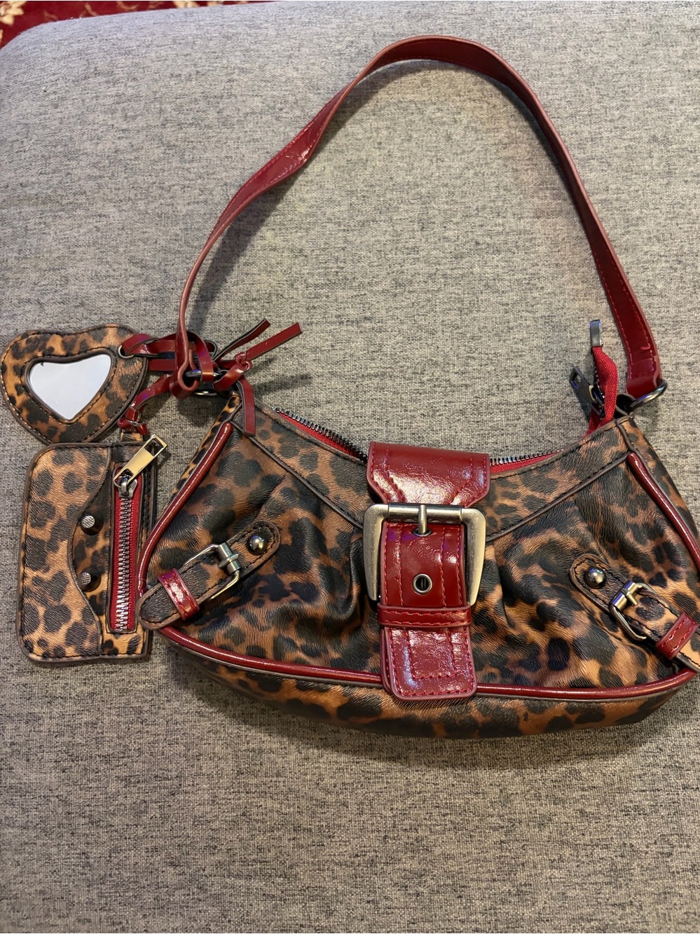 Leopard Print Shoulder Bag with Red Trim